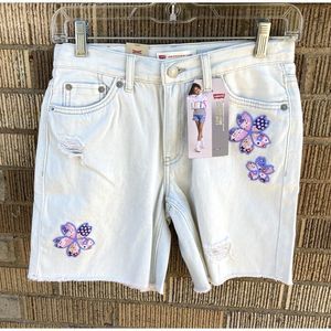 NEW Levi's Girls Kids Size 14 Low Pitch‎ Midi Denim Jean Shorts Flower Accent